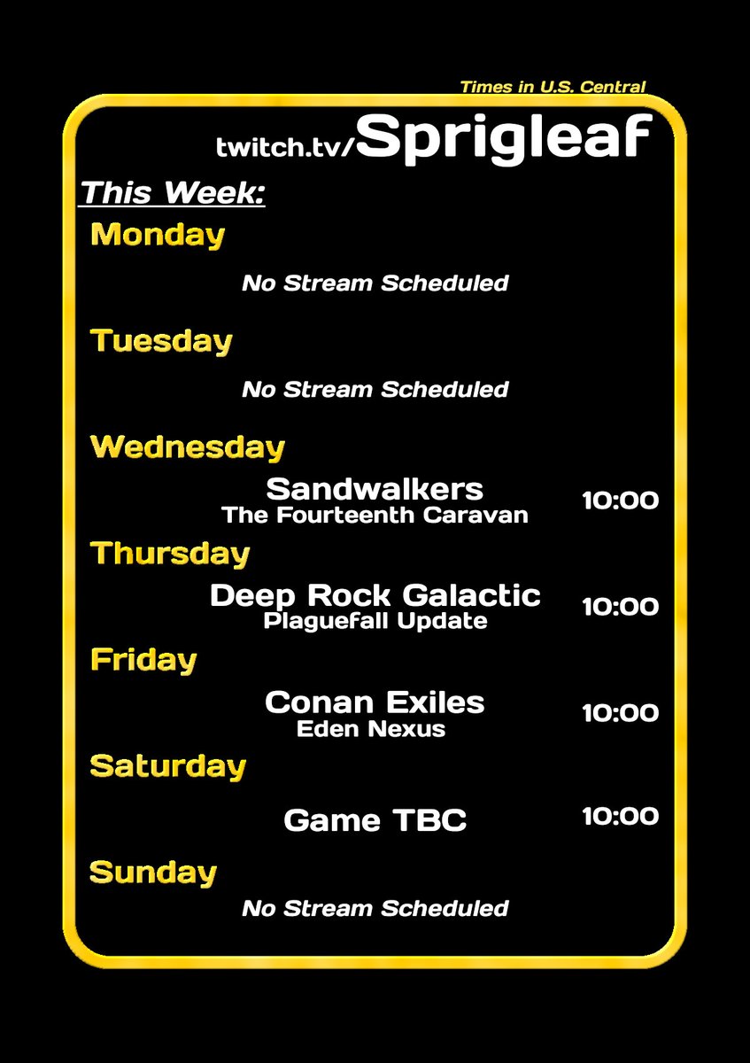 LeafSprig's tweet photo. Good morning everyone! You've got this.

This week's schedule below:

The expedition begins this week with a peep at Sandwalkers, turn-based exploration on @studio_goblinz' horizon

There's never been a better time to @JoinDeepRock - #Plaguefall drops this Thursday and so do we! https://t.co/XxYTcvfPuD