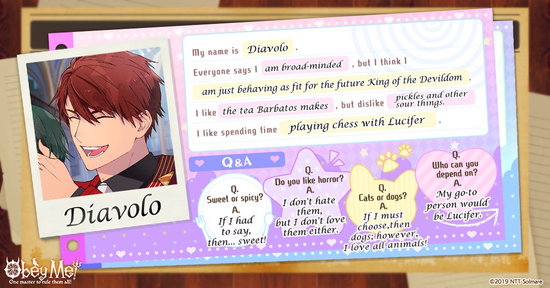 ObeyMeOfficial1's tweet photo. 📰RAD Newspaper Club Birthday Feature📰
We thought you might want to know a little more about Diavolo seeing as it's his birthday and all. So, we made a traditional Devildom profile for him!
Take a peek, there might be something you didn't know 😉
#ObeyMeBD
#HappyBirthdayDiavolo https://t.co/VYh4Hpx4Ge