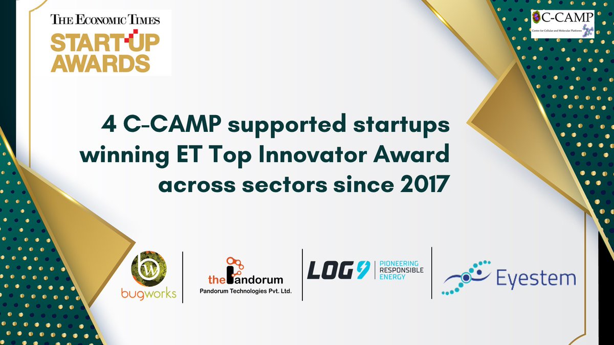 CCAMP_India's tweet image. 4 startups in 5 years!

Very proud of 4 CCAMP supported startups #Bugworks #Pandorum @log9materials &amp;amp; @EyestemResearch for winning @ETtech Top Innovator award across all sectors since 2017

We promise to keep on delivering science to society with high-impact innovations!
