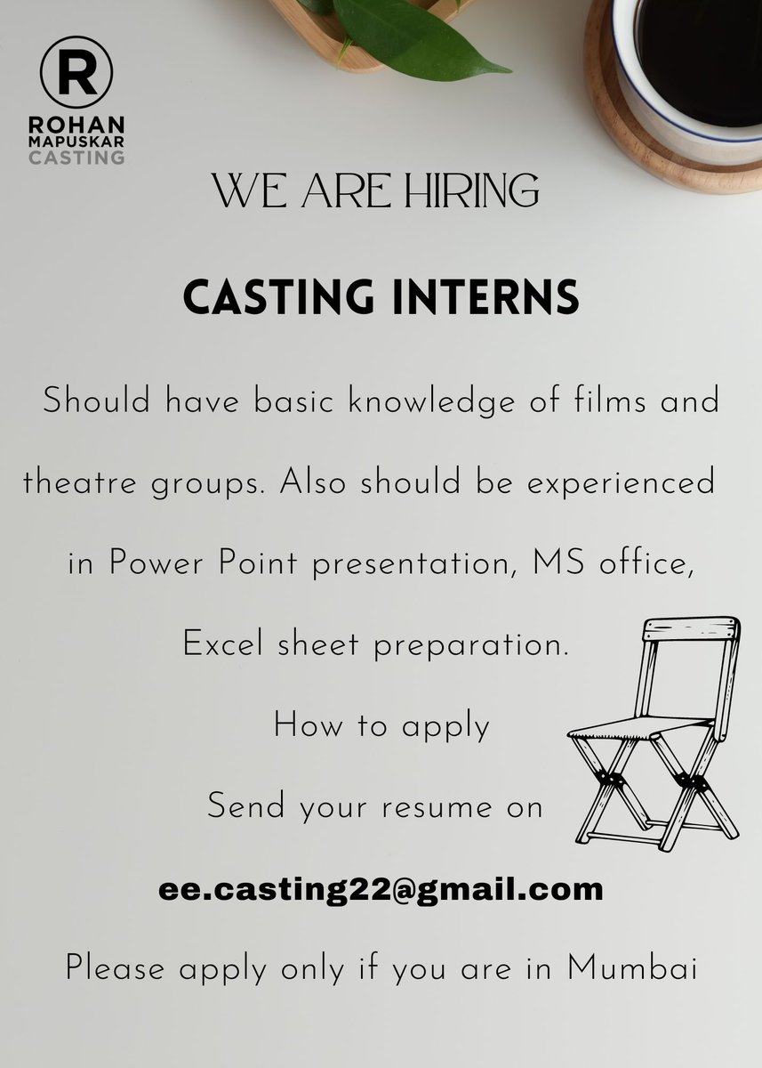 rohanmapusskar's tweet photo. We are Hiring Casting Interns @rohanmapuskarcasting
@rrmapuskar
#intern #castingintern #interncall #hiringinterns #assistantcastingdirector #assistant #casting #rohanmapuskarcasting #rohanmapuskar #rohanmapuskarcastingteam https://t.co/L6BleAlrGm