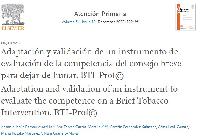 🆕Adaptación y validación de un instrumento de evaluación de la competencia del consejo breve para dejar de fumar. BTI-Prof© 🔗sciencedirect.com/science/articl… #AtenciónPrimaria #Enfermería #Medicina