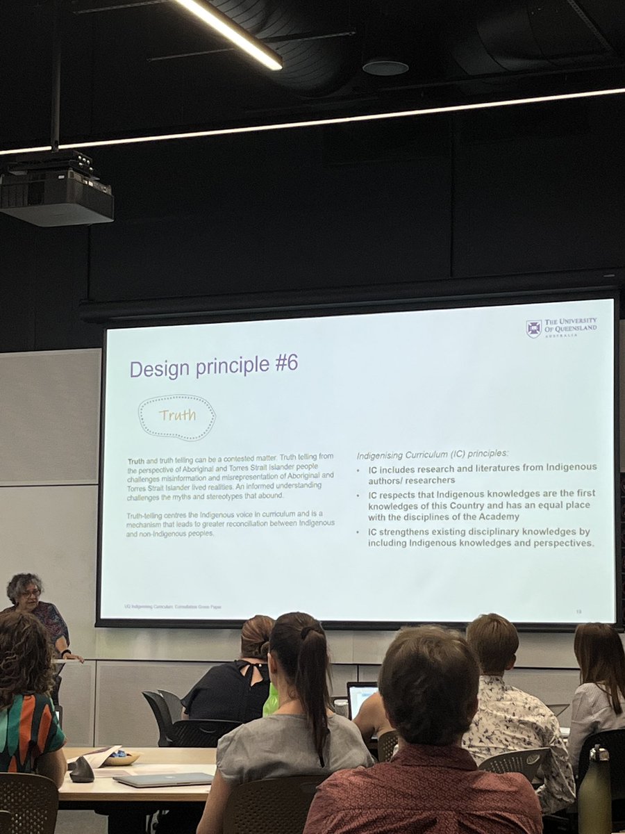 #UQTLWeek22 thank you to Professor Tracey Bunda for her work leading the #UQ Indigenising Curriculum project. Important principles of Country, Truth, Relationships, Respect, Reciprocity, and Cultural Capability. Plus, “how to make pesto from warrigal greens”!
