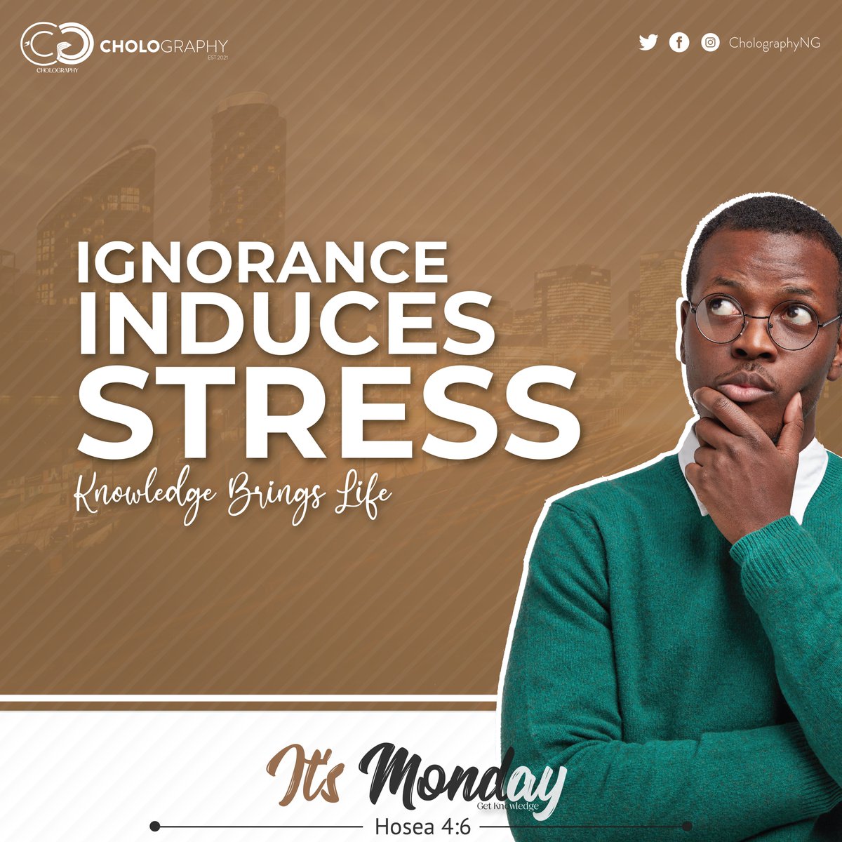 CholographyNG's tweet photo. Hosea 4:6 a
[6]My people are destroyed for lack of knowledge:

Good Morning 😍
Have a stressful free week.

#Cholography
#anythingGraphics
#ItsMonday https://t.co/jK2POsRTKS