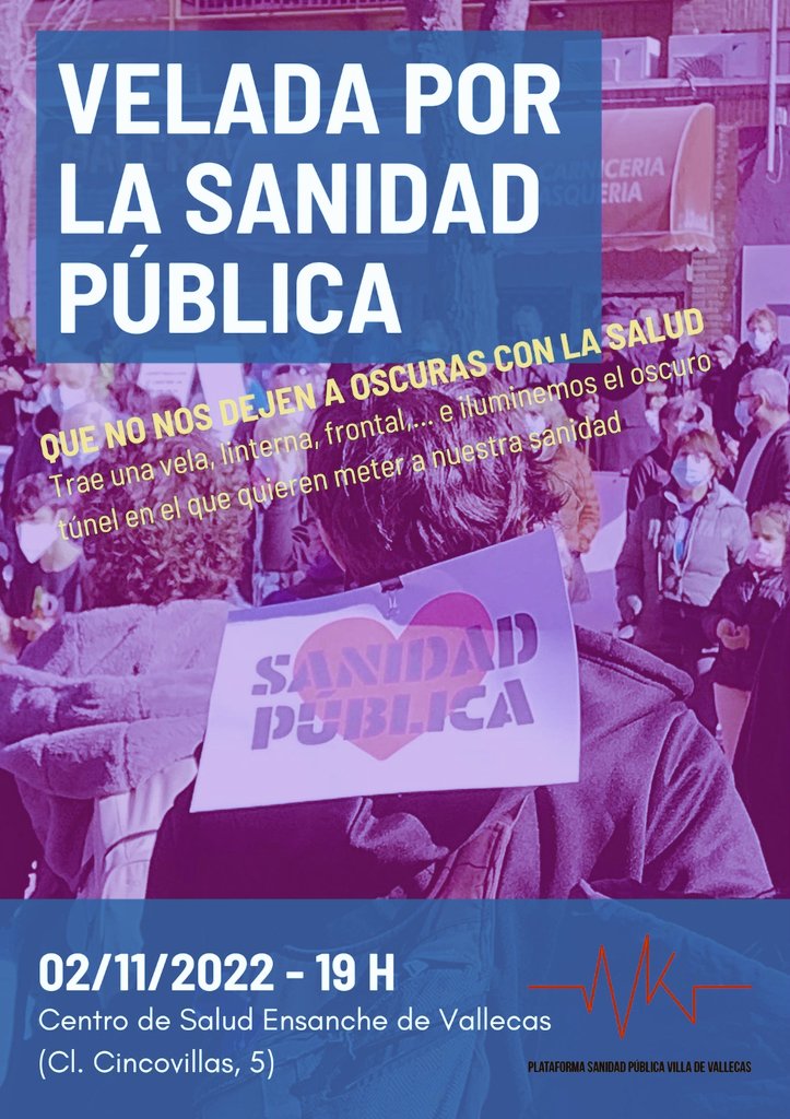 ✍️El 2 de NOV tenemos concentración (velada) a las 19.00 Sobran motivos. 👉SUAPS Muchos no han abierto. 👉Seguimos con citas de 15 días en nuestros ambulatorios. 👉Meses de espera para especialistas (no tenemos centro) 👉3ª plta. Infanta Leonor vacía. #SanidadPúblicaVVK