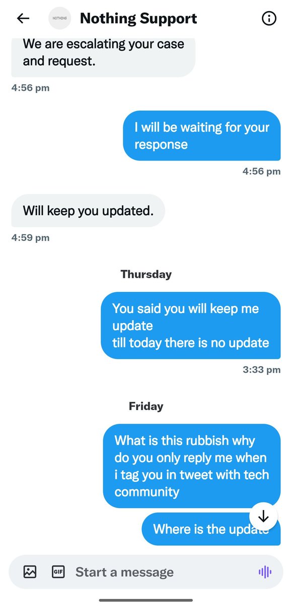 JavedAslam79's tweet photo. @nothingsupport After listening to all my complaint and visiting the service center this is what you have informed and i haven't received a call. Is this how you cheat your customers @buildingnothing 
@getpeid @nothing  @nothingsupport @AmreliaRuhez  @yabhishekhd  @MKBHD  @Mrwhosetheboss https://t.co/9qJHAWvJlv