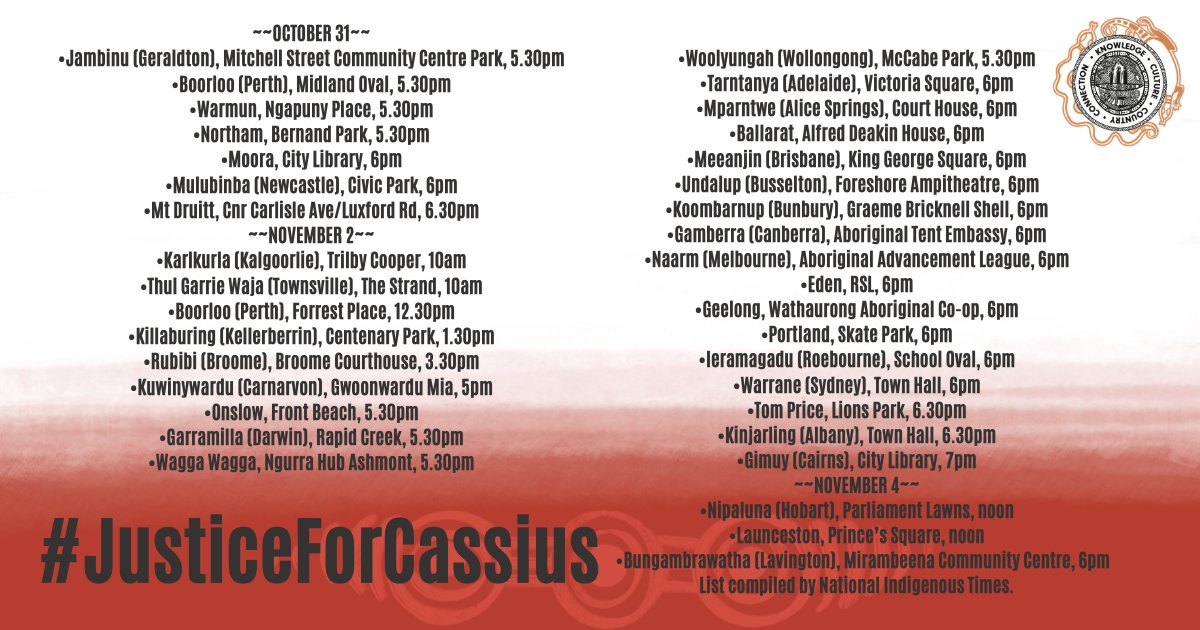 ‼️List of Vigils, Protests and Celebrations for Cassius Turvey‼️

#JusticeForCassius #getupstandupshowup #koorimail