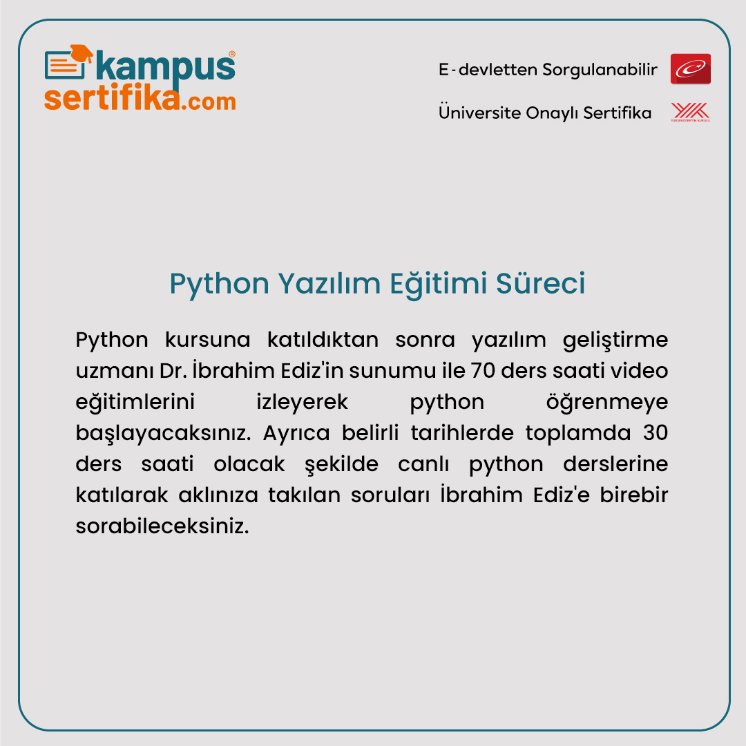 KampusSertifika's tweet image. Sıfırdan ileri seviye Python Yazılım Sertifika Programıyla, web geliştirme, yapay zeka, makine öğrenimi, veri bilimi, oyun geliştirme ve robotik uygulama alanlarında kendinizi geliştirin, Cv’nizi güçlendirin!
#pythoneğitimi #kampussertifika #üniversiteonaylısertifika #yazılımdili