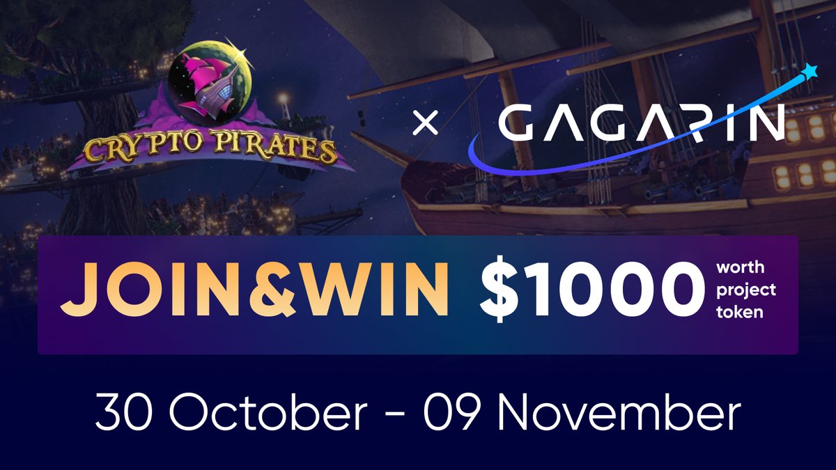 GAGARIN Launchpad (@gagarin_world) on Twitter photo π₯On the occasion of the <a href="/_Crypto_Pirates/">Crypto Pirates</a> #IDO on <a href="/GAGARIN_World/">GAGARIN Launchpad</a> we are announcing a $1000 #giveaway!
π 31.10 β 09.11
π $1000 worth $PST
π 50 winners
1/ Ask your question to <a href="/_Crypto_Pirates/">Crypto Pirates</a> in the comment
2/ Tag 2 friends
3/ Complete tasks π
sweepwidget.com/c/63735-wst3qxβ¦ π₯On the occasion of the <a href="/_Crypto_Pirates/">Crypto Pirates</a> #IDO on <a href="/GAGARIN_World/">GAGARIN Launchpad</a> we are announcing a $1000 #giveaway!
π 31.10 β 09.11
π $1000 worth $PST
π 50 winners
1/ Ask your question to <a href="/_Crypto_Pirates/">Crypto Pirates</a> in the comment
2/ Tag 2 friends
3/ Complete tasks π
sweepwidget.com/c/63735-wst3qxβ¦