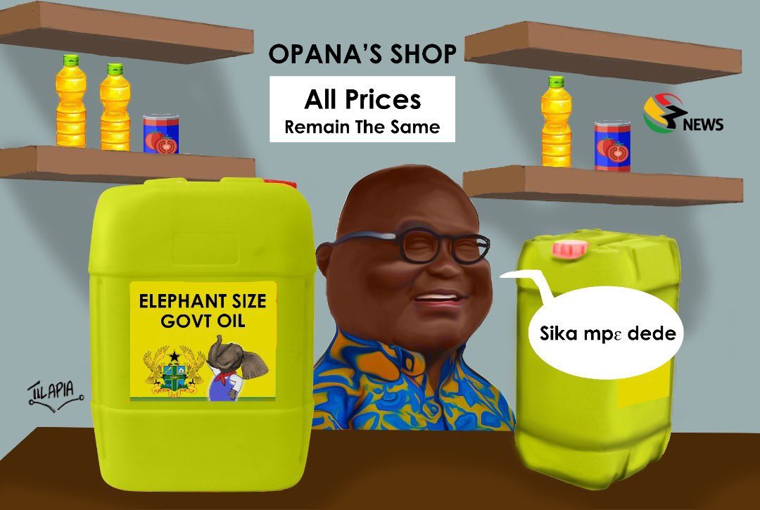 [Cartoon] Cost of living: No reduction at Opana's shop!

#OnuaMaakye