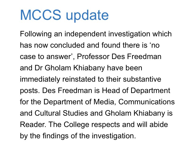 Despite Friday’s announcement from @GoldsmithsUoL, I’m not ready to move on just yet. Staff shouldn’t be treated like this. My oldest son said my reinstatement was “the best day of his life” but families shouldn’t have to go through this. Justice hasn’t been fully fully served.