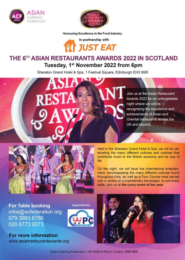The 6th AsianRestaurant Awards 2022 Edinburgh on Tuesday 1st November #JustEat