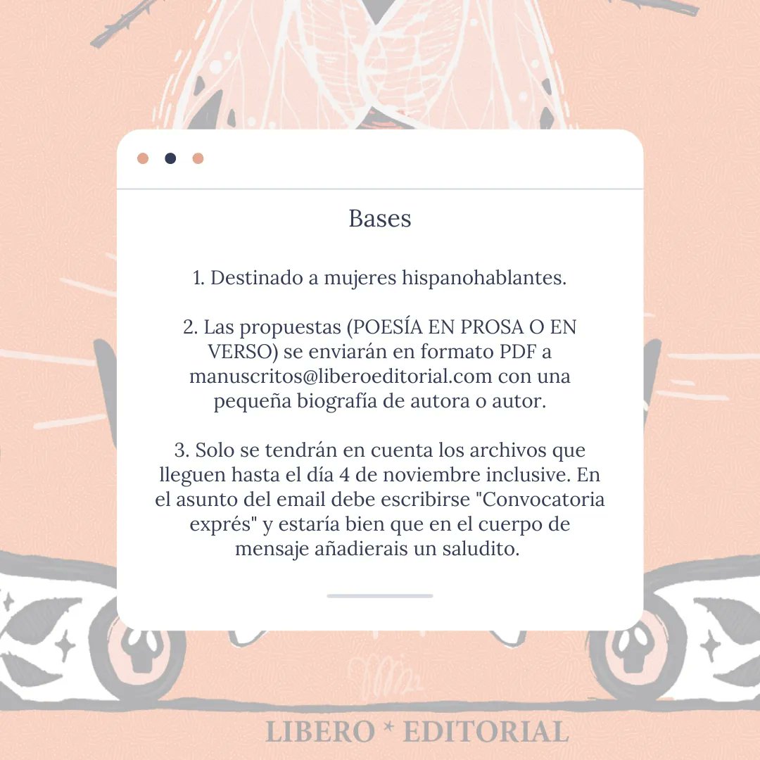 Atención, chicas, mujeres, todas: Convocatoria abierta para poesía en prosa o en verso SOLO HASTA EL 4 DE NOVIEMBRE. 

Un último aliento de la spooky season antes de entrar en la vorágine de luces navideñas. 🌚🎃👻🌟