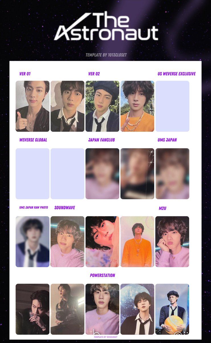 🌷 ꒰ bts jin the astronaut album lucky draw photocards template