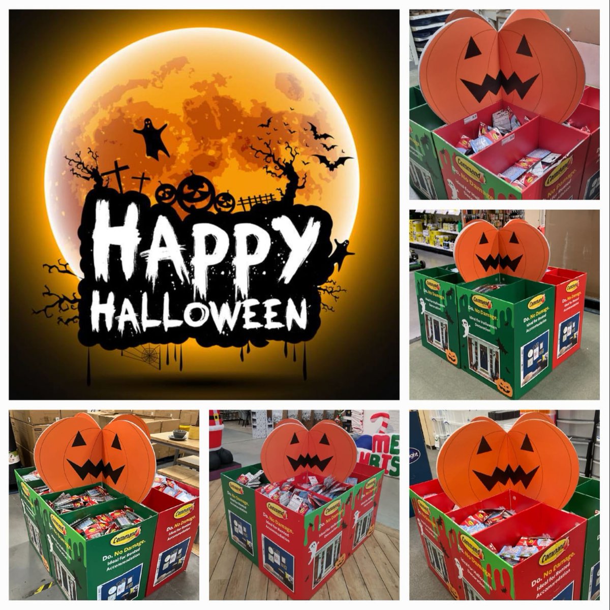BenchmarkRSL's tweet photo. Happy Halloween from everyone at Benchmark Retail Services, images show 3M Halloween quad pallets in a variety of Homebase stores! #halloween #benchmarkretailservices #brs https://t.co/egmuiATDCL