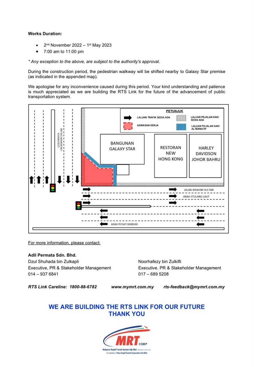 RTSLink's tweet image. ⚠️ NOTICE OF RTS LINK CONSTRUCTION ACTIVITIES AT STULANG LAUT, JOHOR BAHRU 
(2nd NOVEMBER 2022 - 1st MAY 2023)

#jbtu