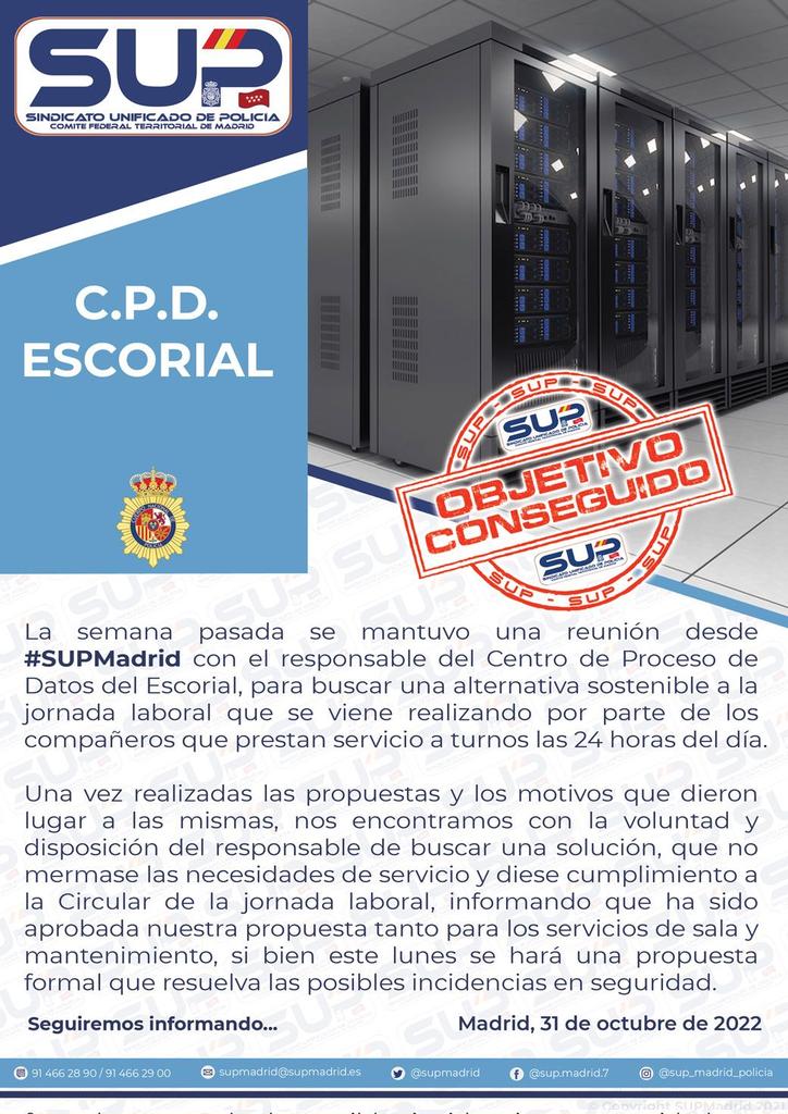 supmadrid's tweet photo. ⚠️ @supmadrid mantuvo reunión con el responsable del CPD del #Escorial para buscar alternativas a los turnos de 24 h
✅️ Tras ser estudiada, ha sido aprobada nuestra propuesta para servicios de sala y mantenimiento
➡️ Hoy se hará propuesta para seguridad
#ContigoEnPrimeraLínea https://t.co/zjiJcFXTQS