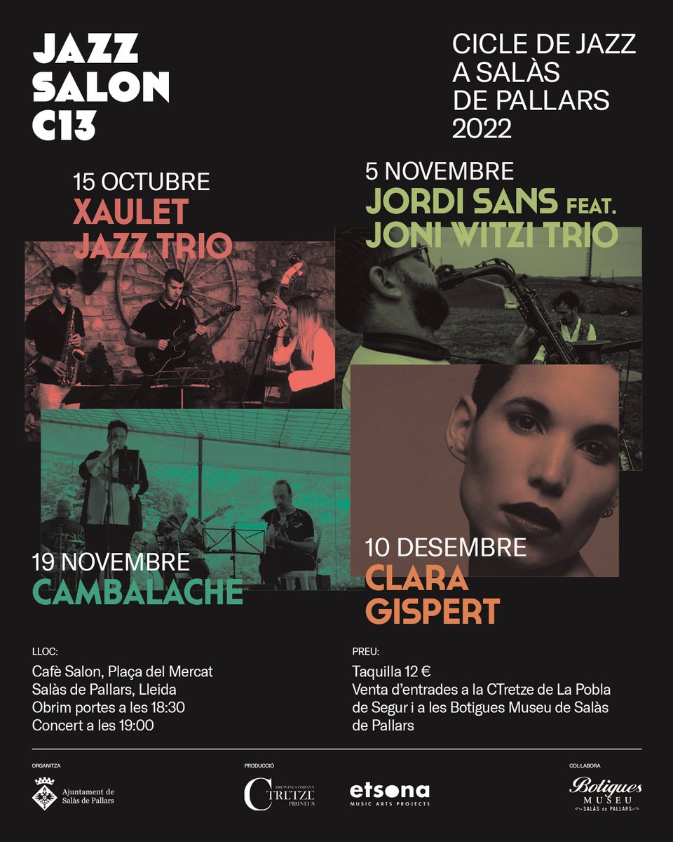 JSans_ft_JWtrio's tweet photo. 💥 Això és dissabte: 
#JazzNoir al #JazzSalonC13!!

🗓 5 de novembre
⏰ 19h
📍 Cafè Salon
Salàs de Pallars (#Lleida)

.
.
.

#Jazz #JazzMusic #LiveMusic #Music #Musician #Musicians #JazzQuartet #Sax #Saxo #AltoSax #Drums #Drummer #JazzDrums #JazzDrummer #Noir #Cultura #Culture https://t.co/AgOXfO2ogs