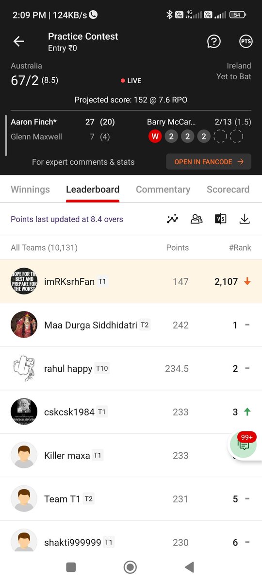 RKfantasycric11's tweet photo. Last match 10000 teams qualified na! Then how 10131 teams now? @Dream11 #knockoutcontest
@D11_Venkydhoni @snehakumarreddy @Lokendr_123 @CricCrazyNIKS @imhari_12 https://t.co/M8M0XF4wir