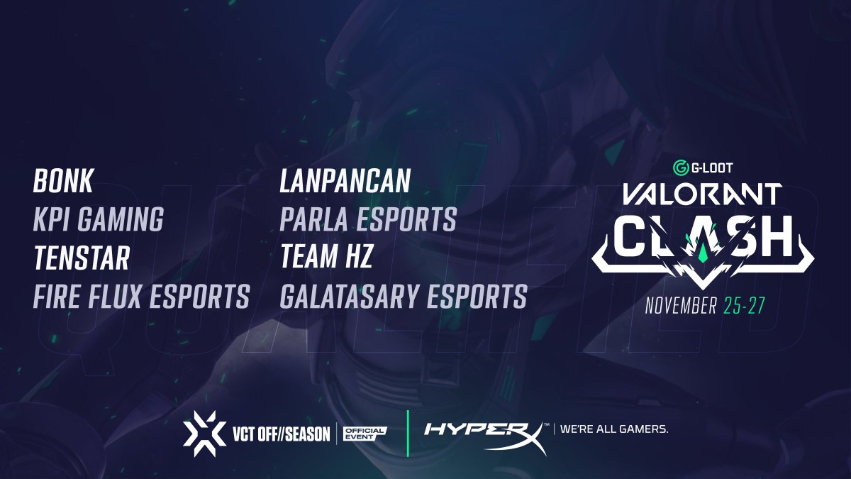 Strydagg's tweet image. Congratulations to the qualified team for VALORANT Clash through Showdown 🔥🔥

Who is ready for some #VCTOffSeason action on November 25? 👀