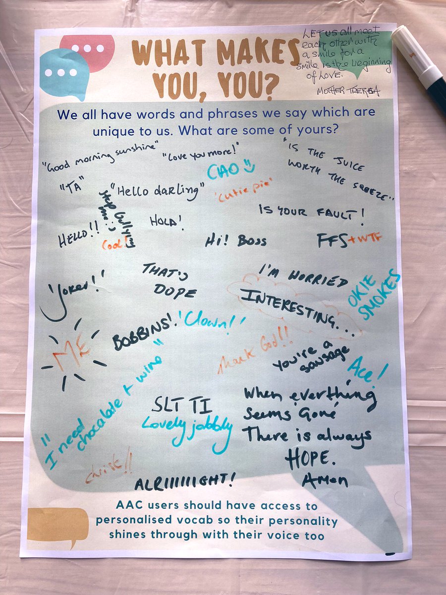 dbspeechie's tweet image. #AAC should be personalised and support expression of personality. Thanks to @RHNuk colleagues for sharing words and phrases that you would want on yours! #AACAware22