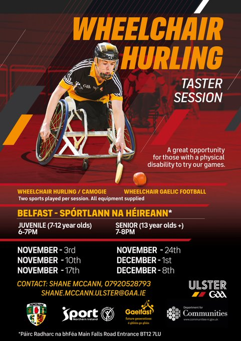 🏐⚾️ Ulster GAA are hosting Wheelchair Sports Tasters Sessions at Spórtlann na hÉireann, Belfast throughout November and December Interested in getting involved in Wheelchair Sports with Ulster GAA? Complete the form ➡️ forms.gle/mu2xvCnG8YGKPZ…