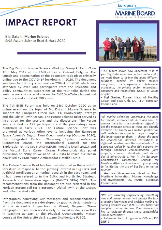 EMarineBoard's tweet photo. We have just released the impact reports for our documents on #BigData in #marine #science, and on #OceanandHumanHealth! You can find out how these and other EMB documents have been used and taken up for 2 years after publication here: https://t.co/J7QY9CyYLj https://t.co/IZeXGRxOOj