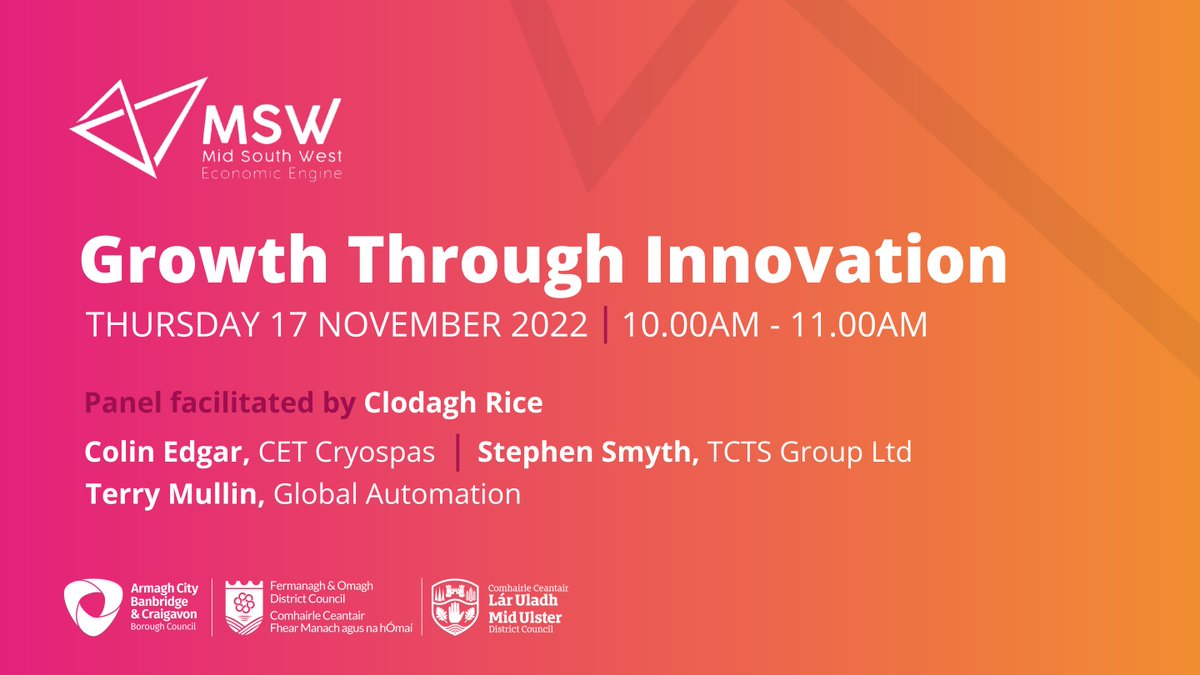 Hear how #innovation has helped three leading @MSW_Region businesses @CETCryoSpa @Tcts15Transport #GlobalAutomation grow & find new global markets this #EnterpriseWeek. This online event will take place on Thur 17 Nov, 10am-11am. More info & to book here: bit.ly/3SDmrt6