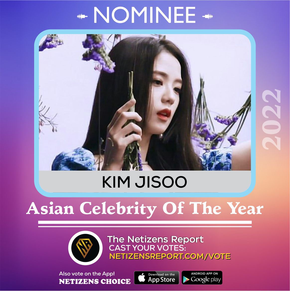 KIMJISOOVT's tweet photo. [🏆] NETIZENS REPORTS

JISOO is nominated for Asian Celebrity of The Year at the Netizens Report.

🔗 https://t.co/DDcEUDkYBy
🎁 Top 20: NY Times Square, TV and Radio Stn Announcement, Billboard ADs, Mag. Cover

I vote #JISOO of @BLACKPINK for #ACOTY2022 #NETIZENSREPORT #NOMINEE https://t.co/iK07Pm3s3e