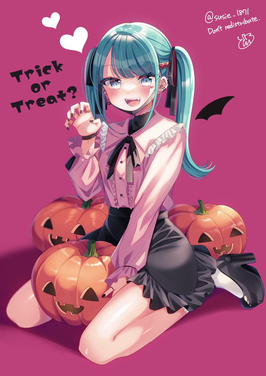 hatsune miku 1girl jirai kei solo twintails skirt jack-o'-lantern shirt  illustration images