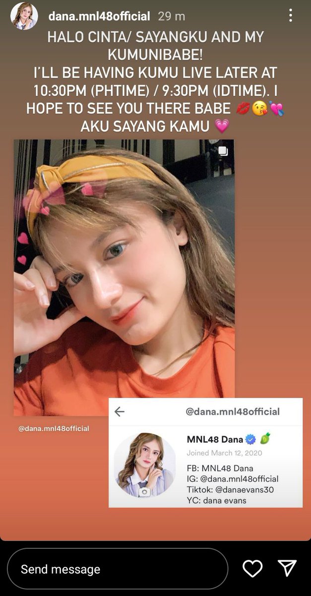 D_AlFoDa's tweet photo. [dana.mnl48official Instagram Story - 10/31/2022]

Dana's live is at 10:30pm (PH Time)/ 9:30 (ID Time). See you there!

Follow her other official accounts by clicking this link: https://t.co/Z8mI2DTem3

#MNL48 #MNL48Dana @mnl48official https://t.co/eg5b4AyNvd