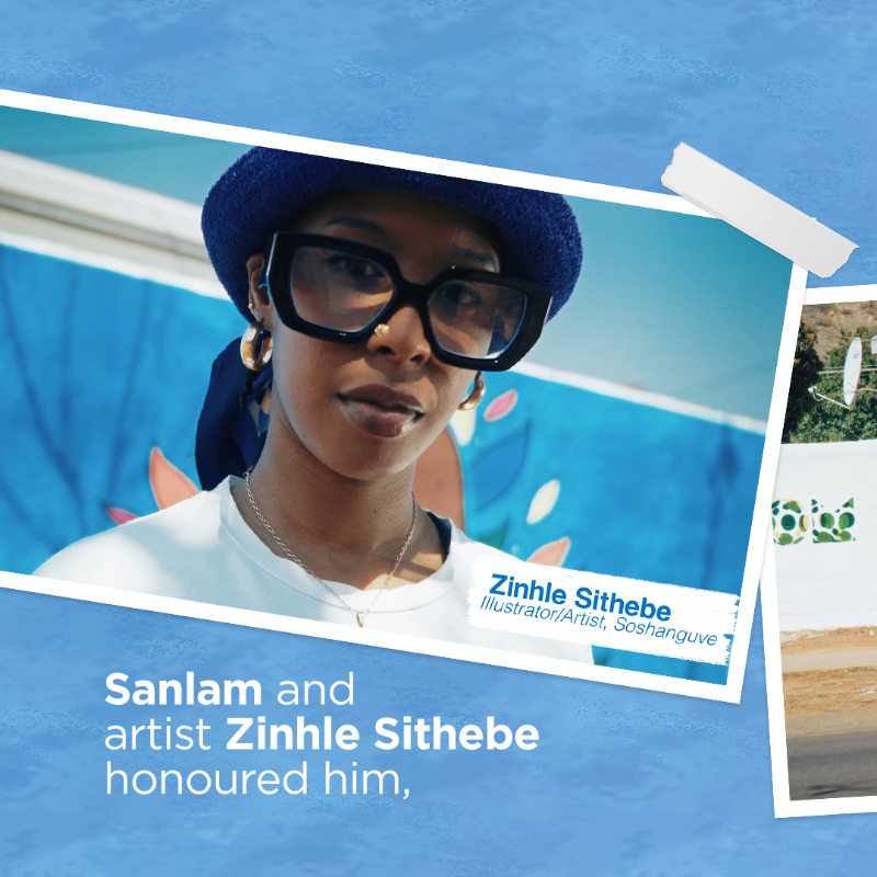 sanlam's tweet photo. To honour the late Donald Maluleke, we teamed up with artist Zinhle Sithebe to create a mural celebrating his work with the youth.