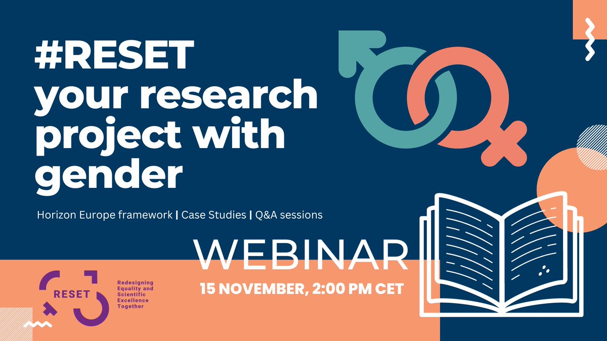 🟣The Webinar “#RESET your project with gender” is open to a large audience, and aims to provide hands-on guidance and tools for integration of concepts of gender and diversity into research projects. 👉Check details and register here: wereset.eu/newsroom/news/… #H2020 #wereset