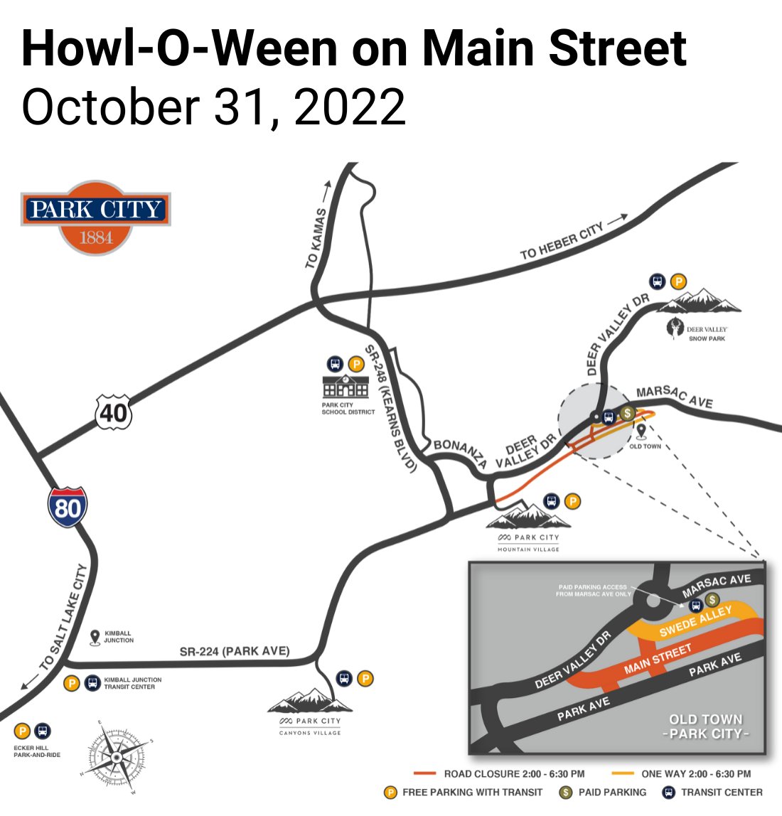 ParkCityGovt's tweet photo. #HappyHalloween, Park City! 🎃 Planning to joining the festivities? Take FREE @ParkCityTransit, walk, or bike to #MainStreet.

Free parking is available at Park City High School, Park City Mountain, Canyons Village, and Deer Valley Resort. Have a ghoulishly good time! 👻 https://t.co/Ur2NRc55DO
