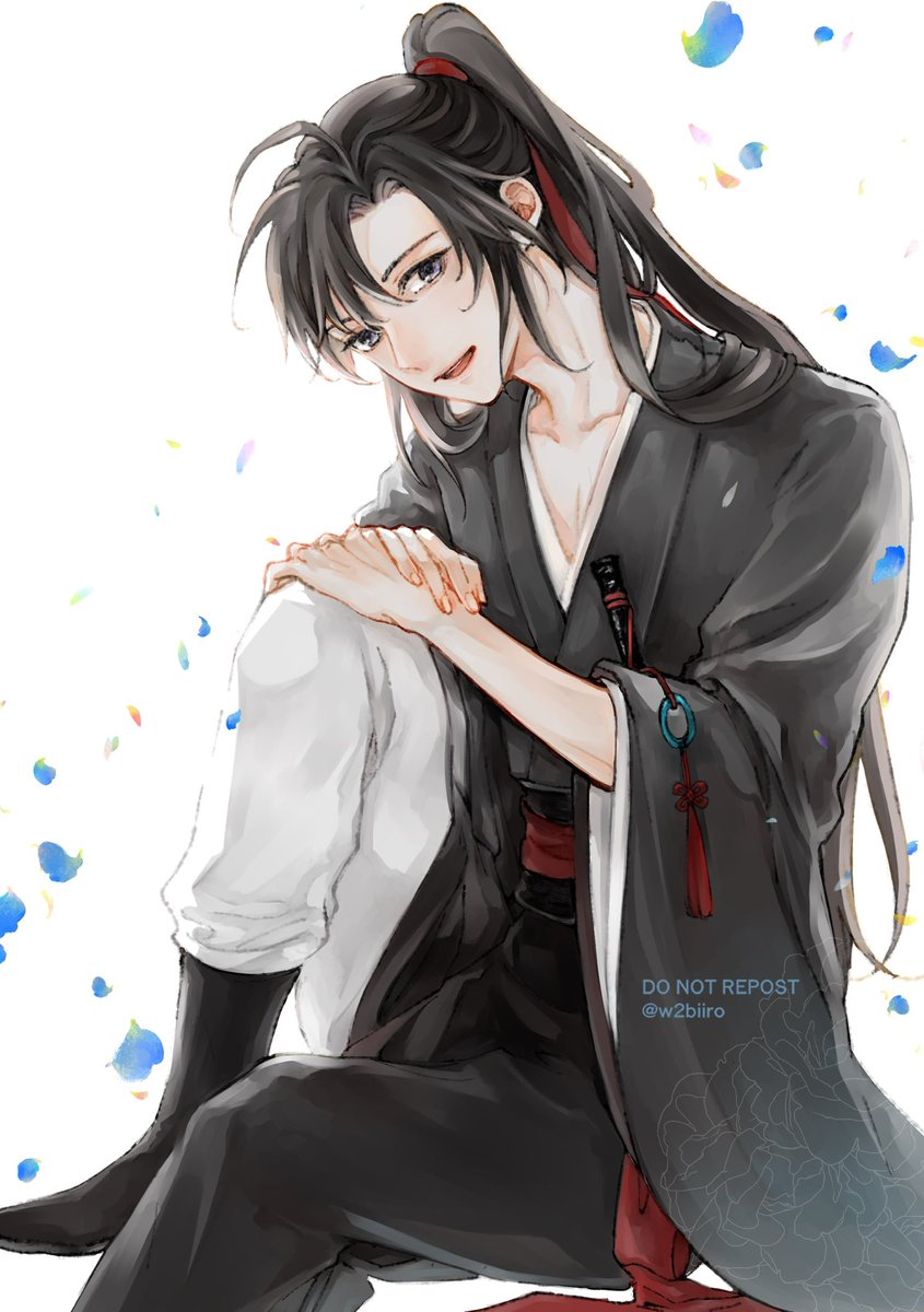 1boy male focus long hair solo chinese clothes knee up black hair  illustration images