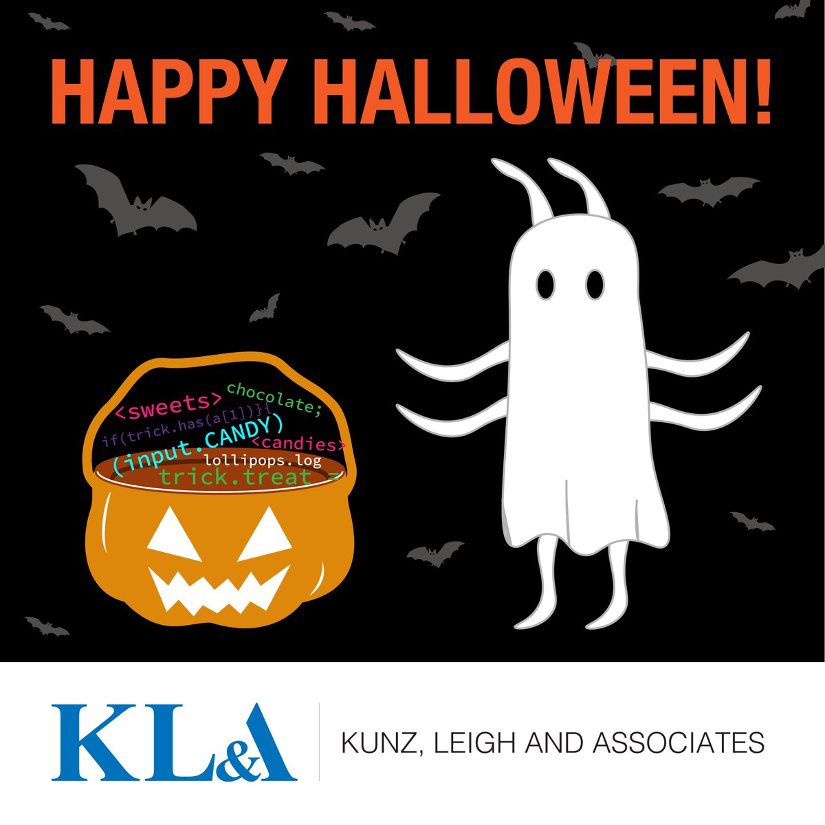 kunzleigh's tweet image. We hope the coding bugs arenโt too tricky today! ๐ ๐ป
Happy Halloween from all of us ghoulish geeks at KL&A! ๐
#softwaredevs #developerjoke #Halloween