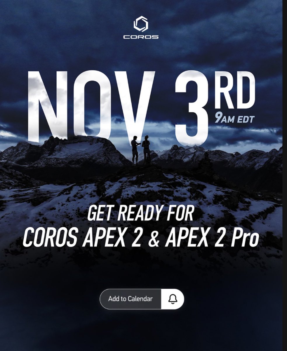 The @COROSGlobal @coros_uk team has just announced its new Apex 2 and Apex 2 Pro watches will be landing this Thursday at 1pm 👀