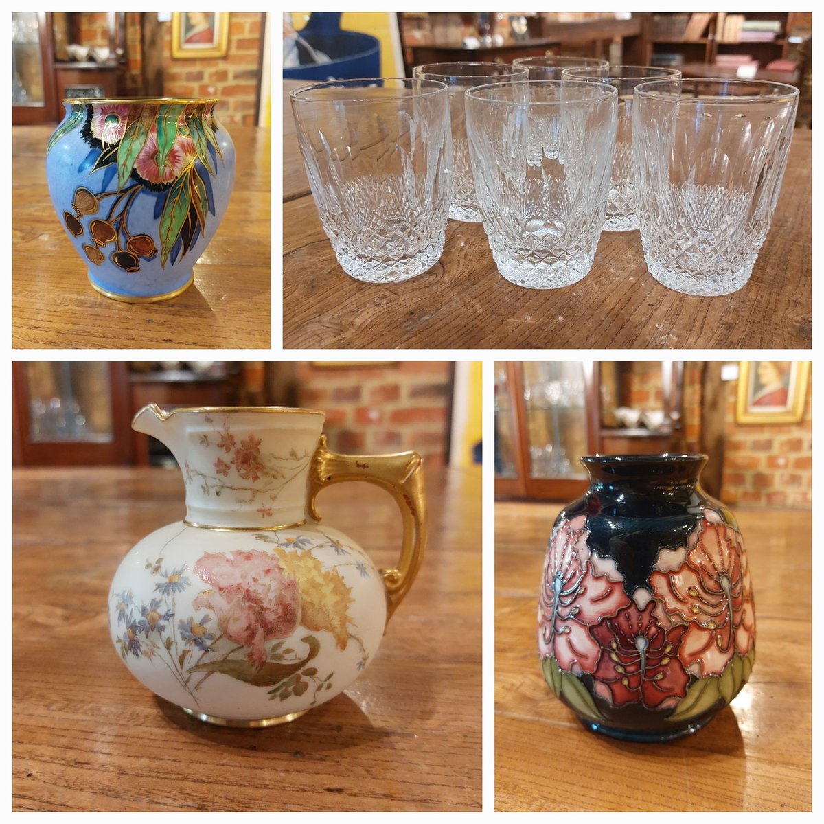 eversleybarn's tweet photo. #vintagebaskets #vintagecrochetblanket #bambootable #displaycabinet #waterfordglasses #moorcroft #royalworcester #eversleybarnantiques https://t.co/LeQE7Ms0jI