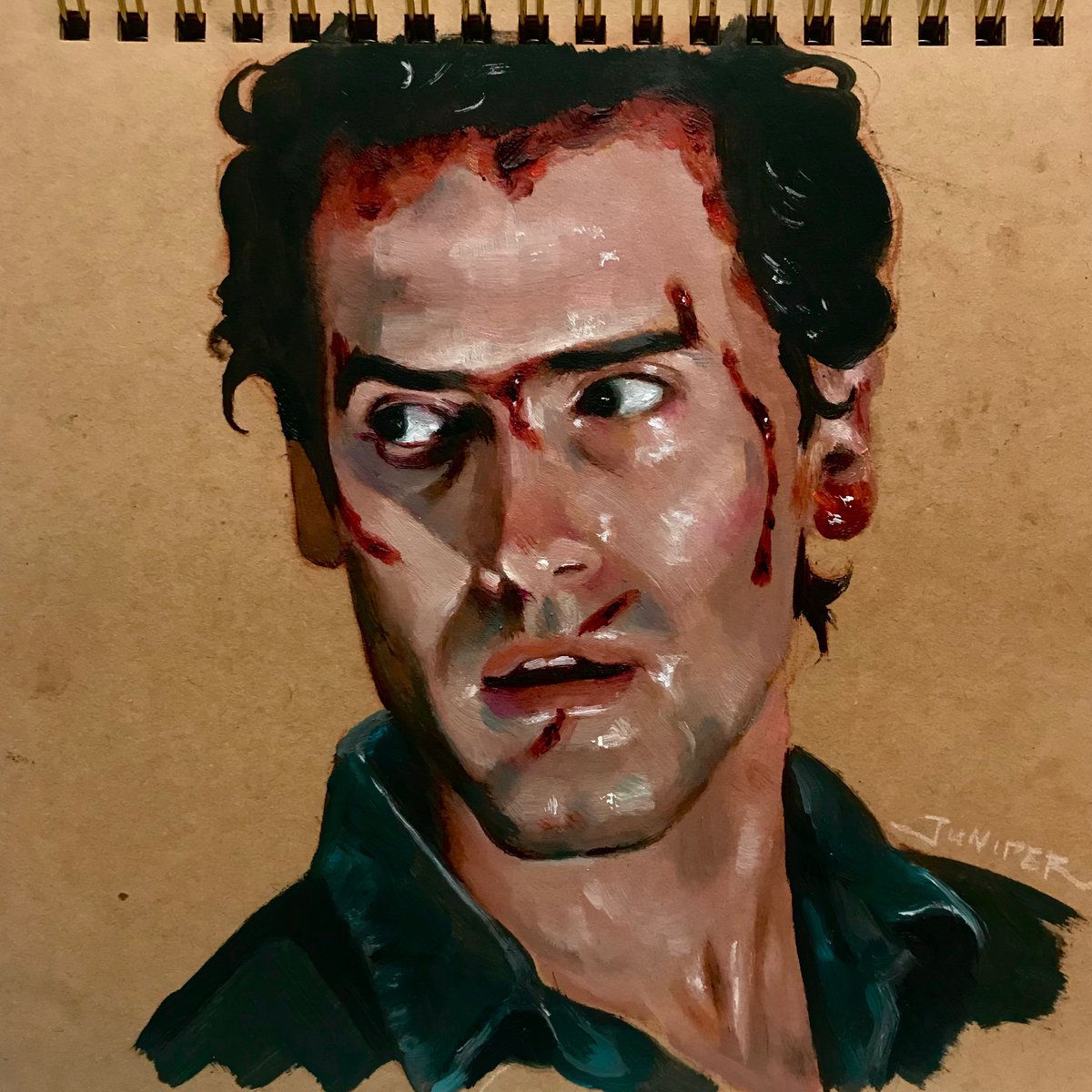 juniper834's tweet photo. The Evil Dead, oil on paper. 
#Halloween #ハロウィン　油絵 https://t.co/2v7tMTdcd1