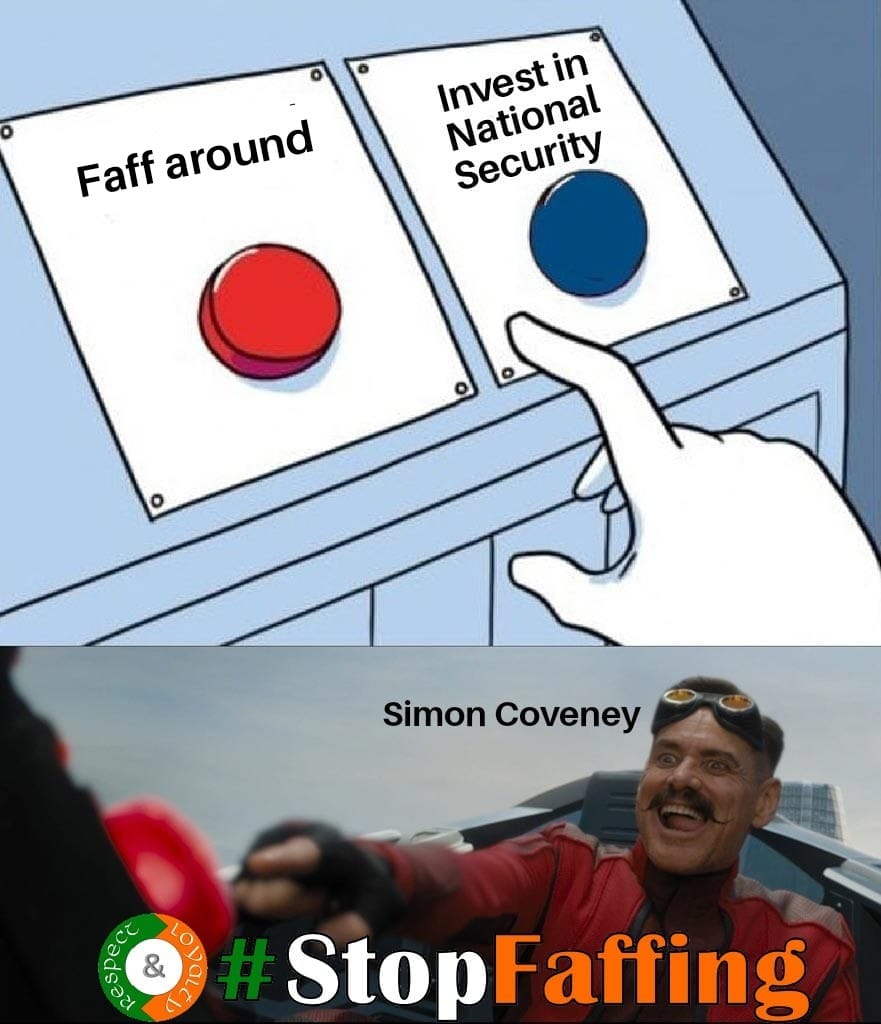 NoelO832597's tweet photo. @simoncoveney @Bentonra @dfatirl Good man @simoncoveney
Any news of our @defenceforces @IrishAirCorps @IrishNavalService down below 8,000 on you watch.
Political correctiness & sound bites solves nothing #DeedsNotWords.
#StopFaffing & do your job.
#TogetherForward
@BerryCathal @GCraughwell https://t.co/pNHmRRwosX