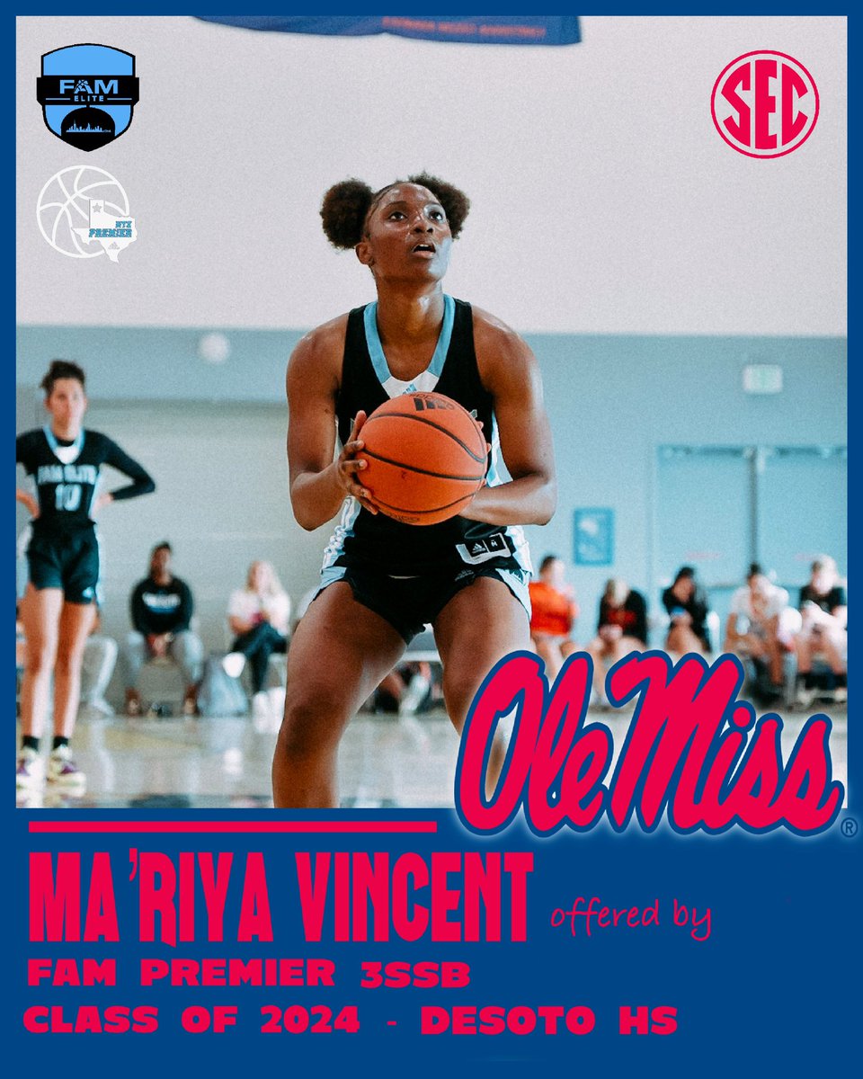 FAMhoopsGbb's tweet photo. 2024 MaβRiya Vincent (@MaRiyaonFire) earns an offer from Ole Miss University! @OleMissWBB @YolettMcCuin
Congrats FAM! ππ₯
#LadyFAMelite π€ @WTXPremierhoops
#FAMPremier3SSB / / / @LawrencePaye @nnekaogwumike https://t.co/ZMJ761D7Ef