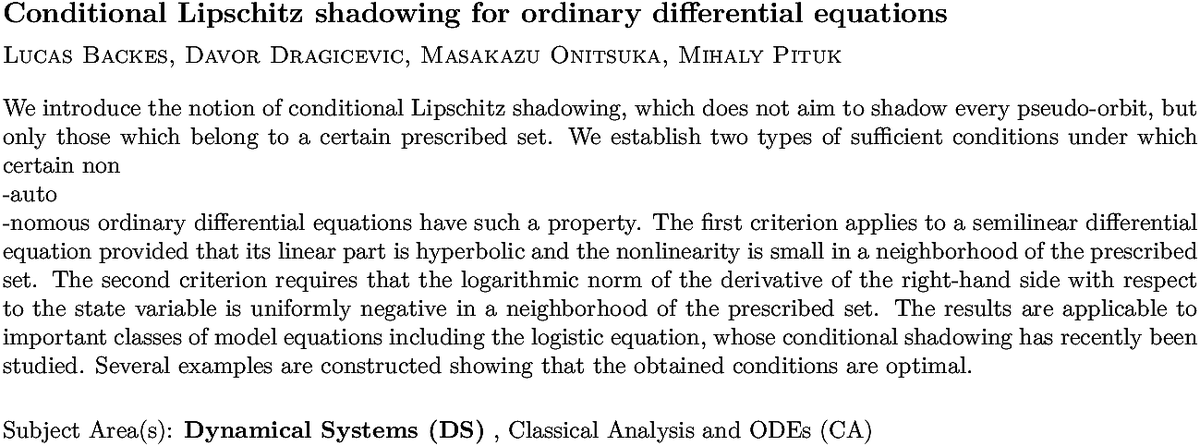 arxiv.org/abs/2210.15967…
L Backes et. al.
Conditional Lipschitz shadowing for ordinary differential equations