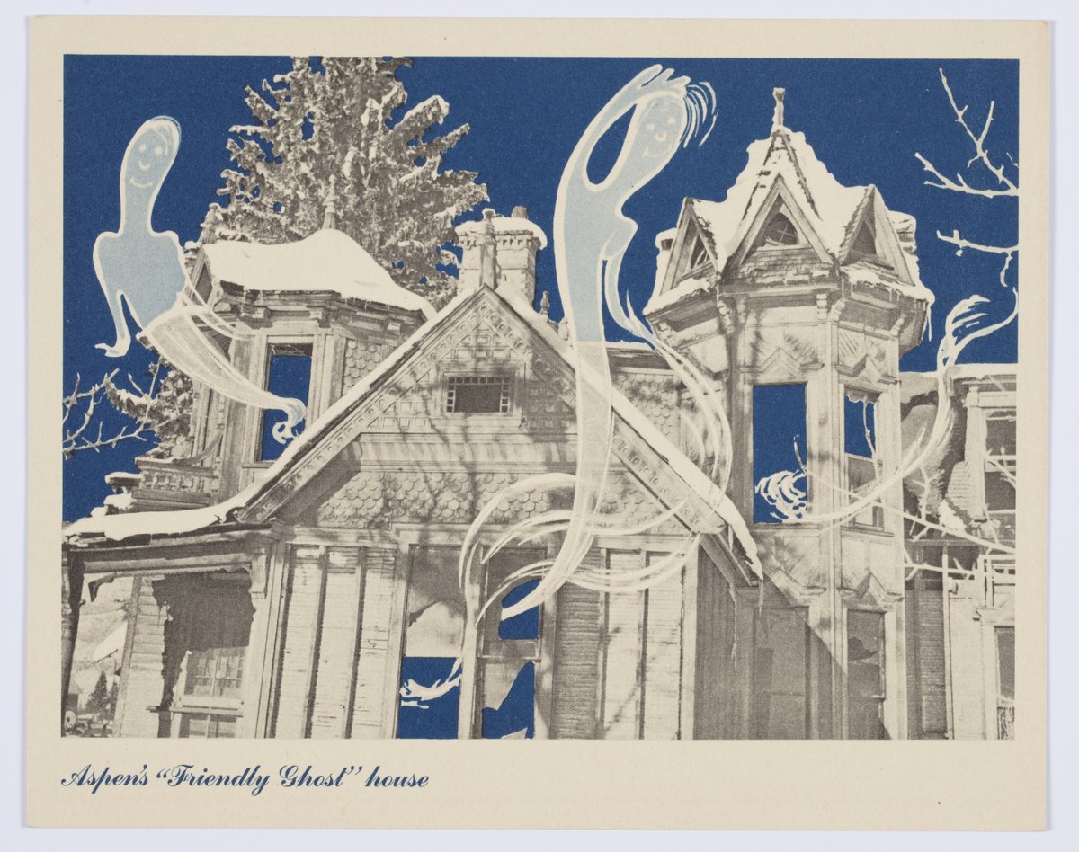 cooperhewitt's tweet photo. Happy Halloween folks! Here's hoping you're only visited by friendly ghosts, like these on a Herbert Bayer designed postcard 👻 https://t.co/RiYvQEjIdd