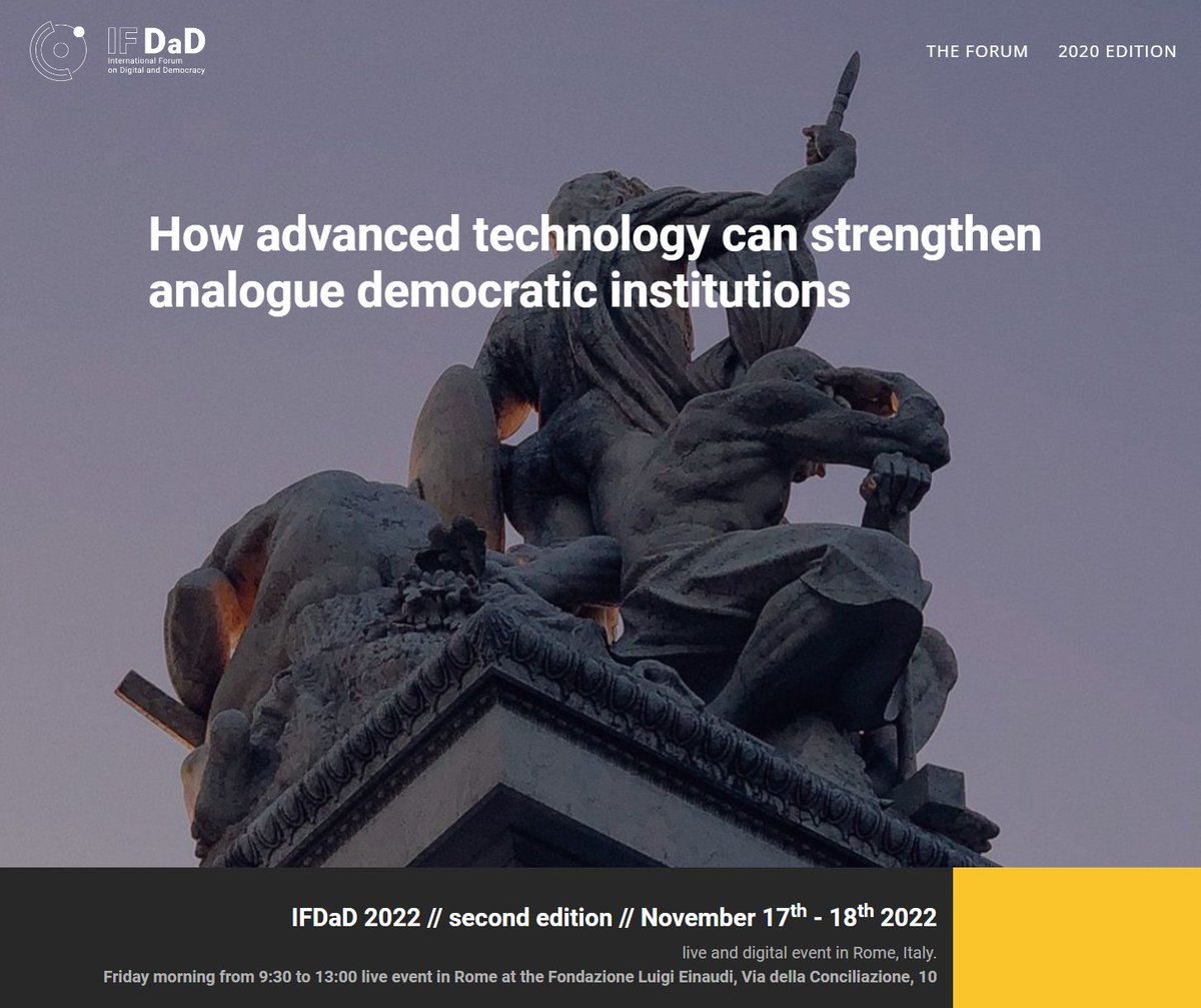 CircoloGT's tweet photo. International Forum on Digital and Democracy https://t.co/0z06TlLW78 #democracy #artificialintelligence #bigdata #dataprotection https://t.co/Pjk2dtCFhm