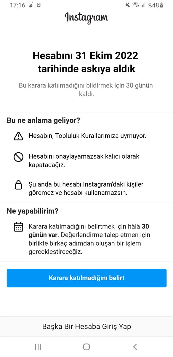 OSOZTOK's tweet photo. #instagramdown #Instagram #Facebook #Metaverse 
Instagram hesabı askıya alınanlar kervanına biz de katıldık, umarım geçici bir sorundur. 🙄 https://t.co/zbOtnpg1Ir