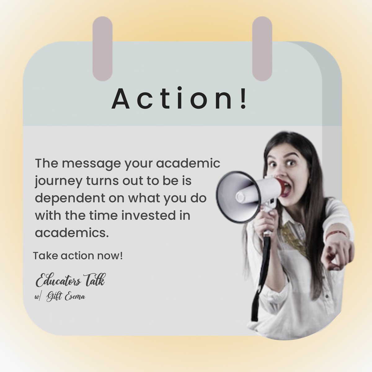 Taking action as time rolls out is crucial to the kind of message your academic journey would pass.

#educatorstalk #action #learning #education
