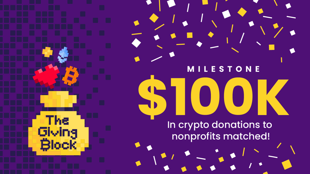 TheGivingBlock's tweet photo. The generosity of the crypto community is amazing. Just a few days ago, we launched our $1M Crypto Flash Match, and as of today we’ve passed $100K donated! ⚡⚡⚡

Join in on the crypto love, and donate today: https://t.co/lX4JcNky1i https://t.co/htqy0IOop4