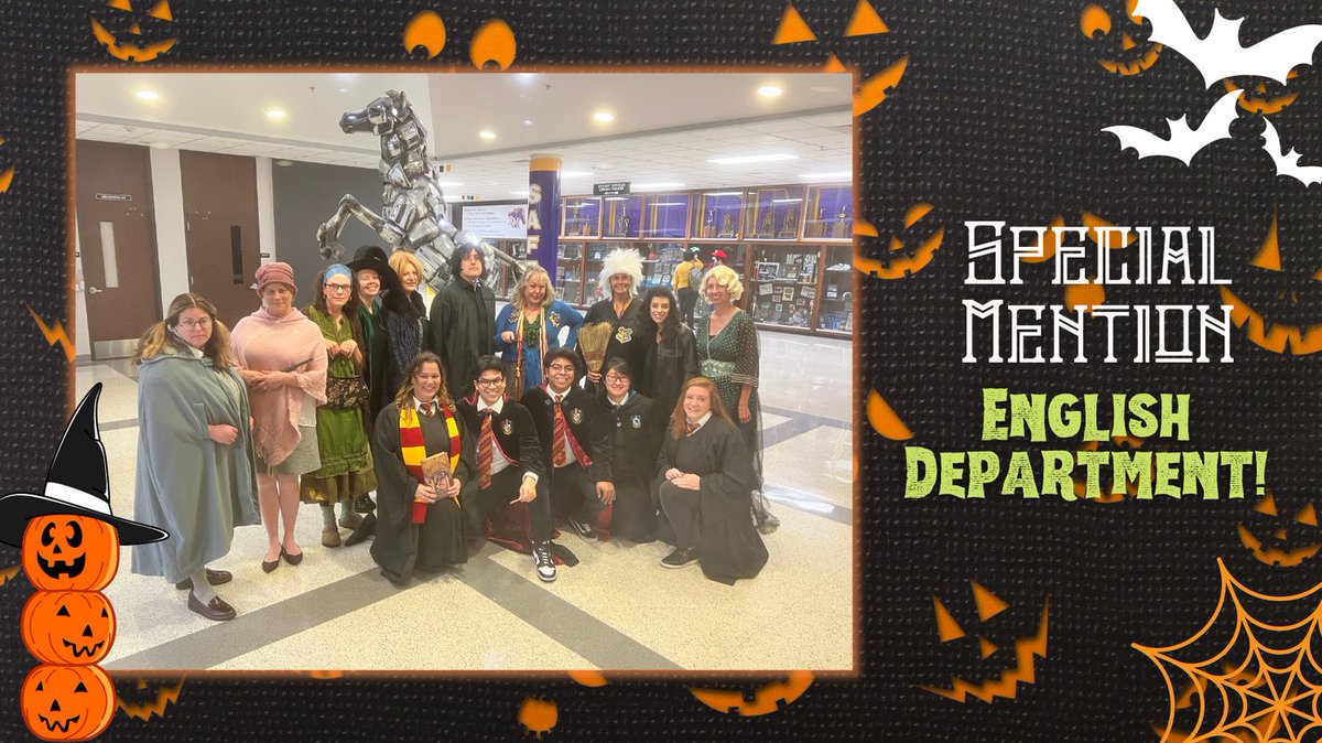 RMHSstampede's tweet photo. Congrats to the Stampede Halloween Costume Contest Winners -- Student Services and Caden! Special Mention to the English Department for an outstanding group costume!
Have fun and be safe today Mustangs! https://t.co/EtnjlqTTuJ