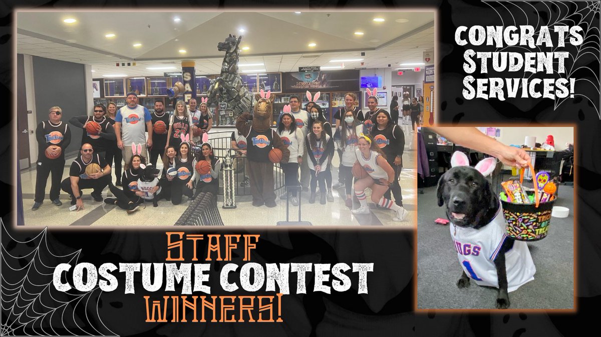 RMHSstampede's tweet photo. Congrats to the Stampede Halloween Costume Contest Winners -- Student Services and Caden! Special Mention to the English Department for an outstanding group costume!
Have fun and be safe today Mustangs! https://t.co/EtnjlqTTuJ