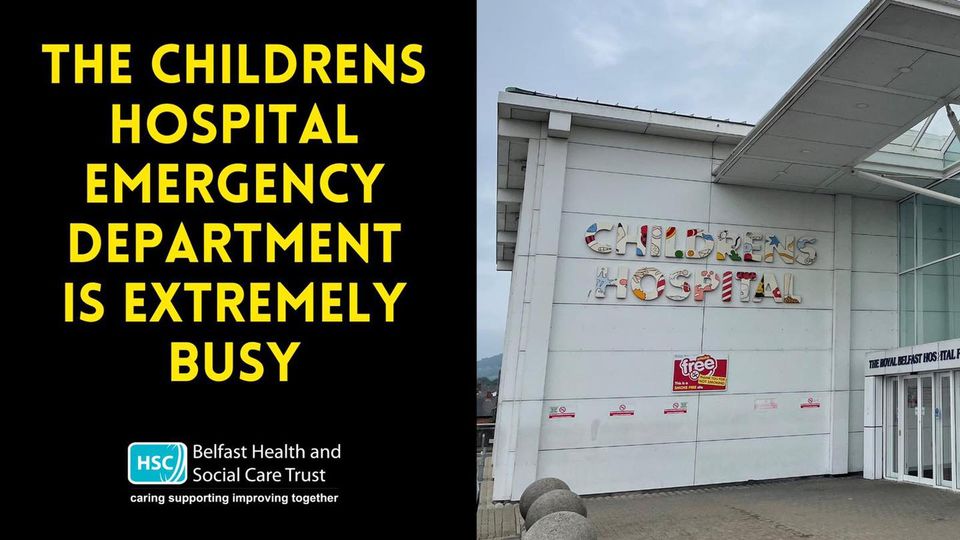 Our Children’s Emergency Department is extremely busy. Please only attend if the child has a serious medical emergency or you’ve been advised to attend by a medical professional. Please consider using alternative services or check out our symptom checker belfasttrust.hscni.net/symptom-checker