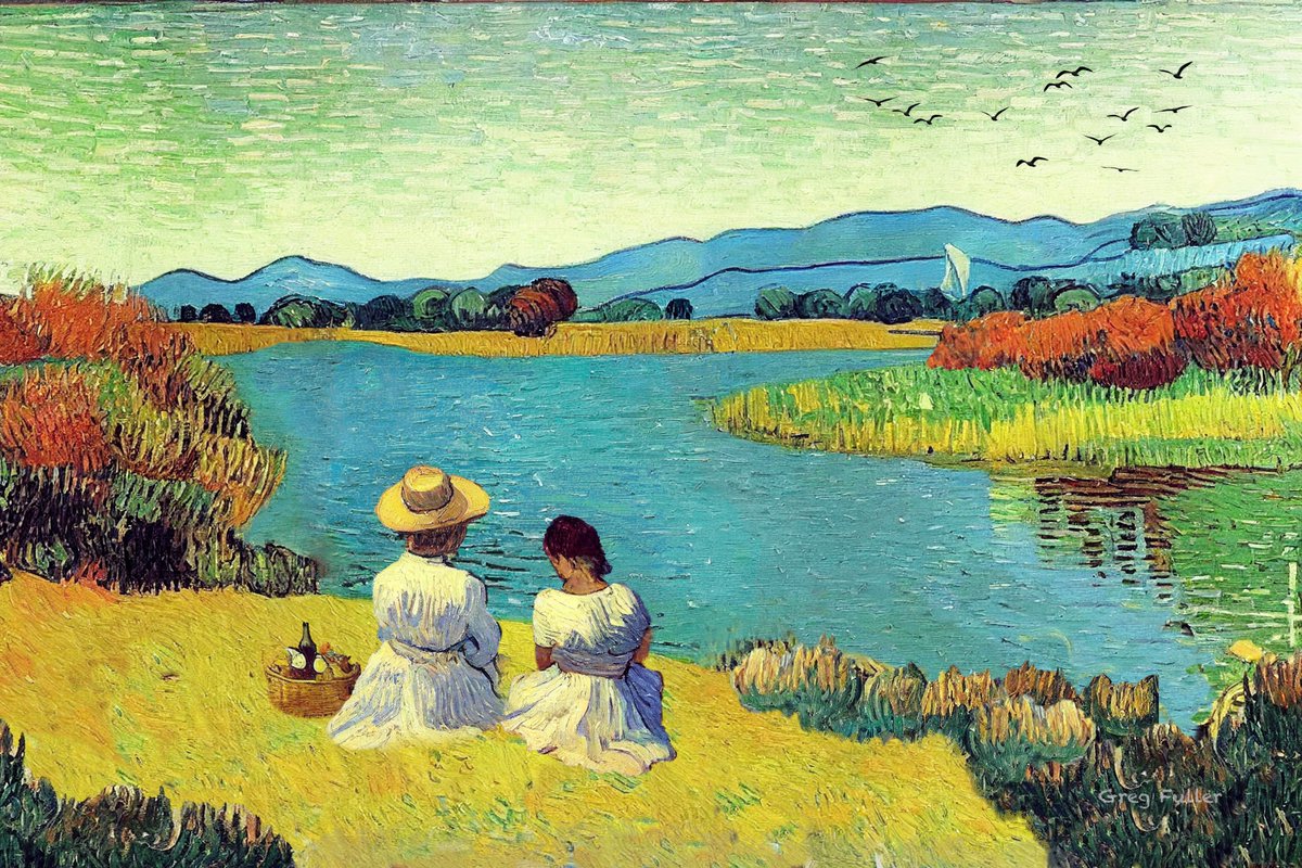 Happy Monday, everyone. Here's number six in my post-impressionist series, "Autumn Picnic on the Lake."